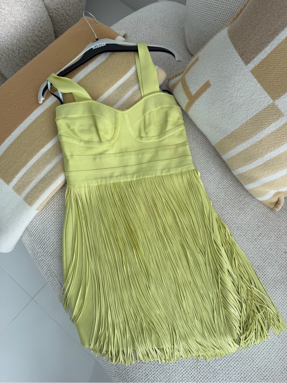 Herve Leger Paris Chartreuse Fringe Bandage Dress M